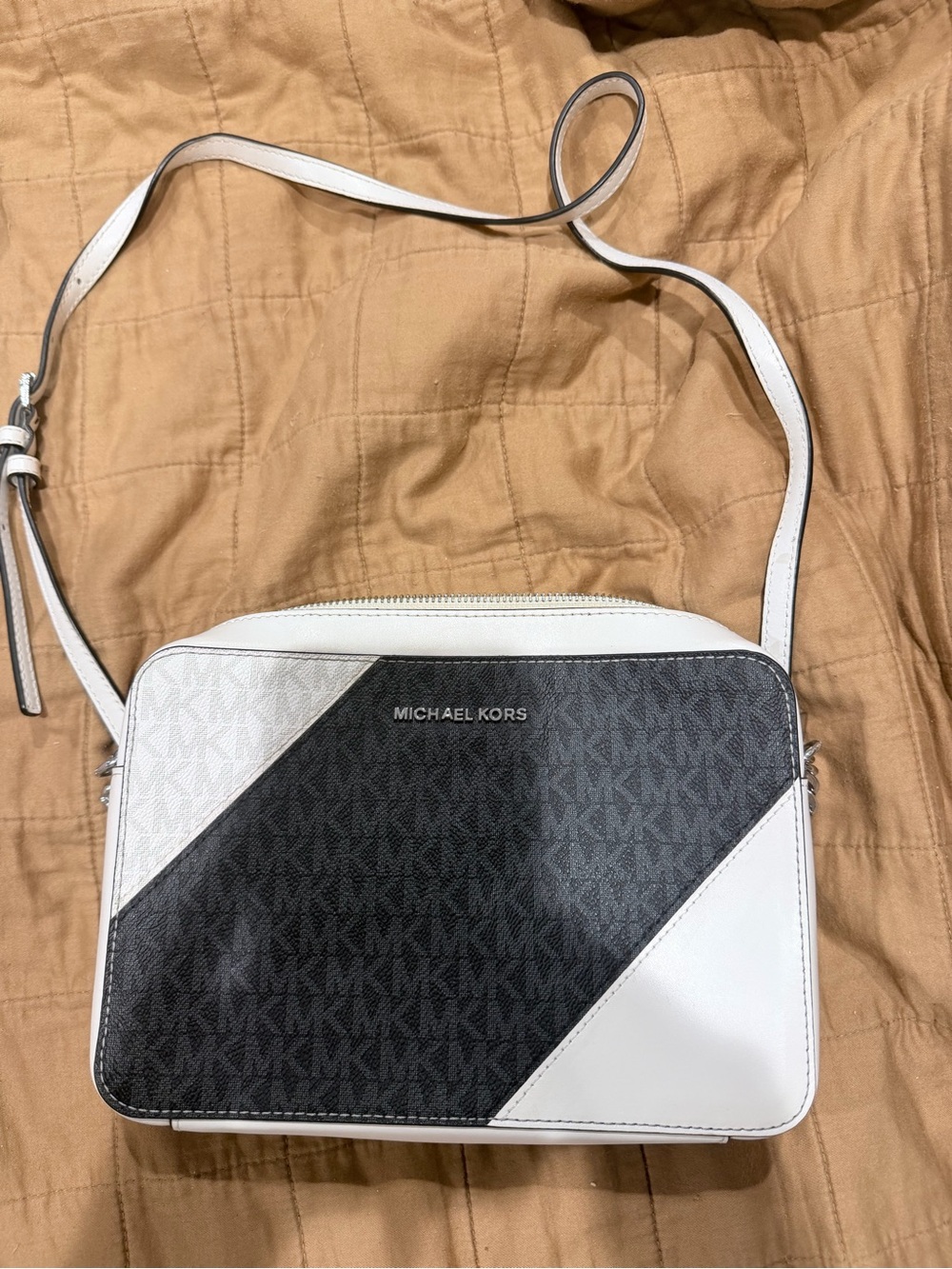 Michael Kors Black & White Logo-Print Crossbody Messenger